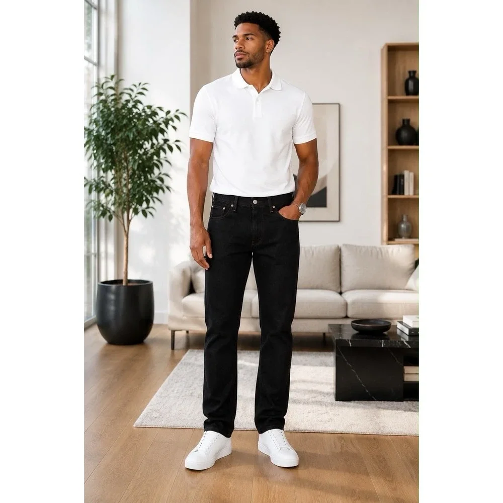 Levi Strauss Men's Black Raw Rigid Straight Leg Jeans 36x34 Button Fly